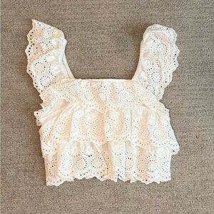 SHEIN White Lace Ruffle Tank Top